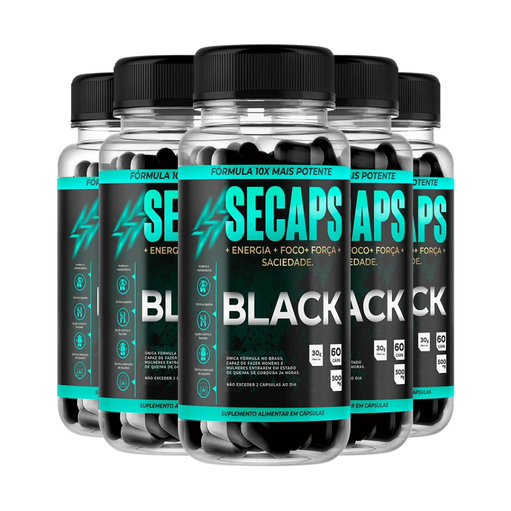 Secaps Black 5 Potes para tratamento de 5 meses - O seu segredo para emagrecer rápido e saudável