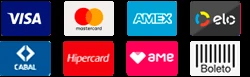 Aceitamos todos os cartões de Crédito, Boleto e Pix